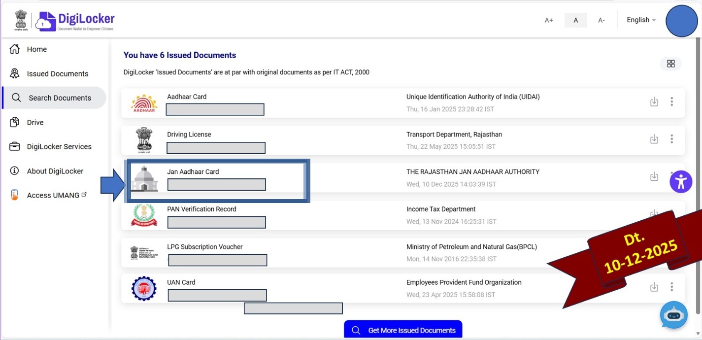 Jan Aadhaar On DigiLocker
